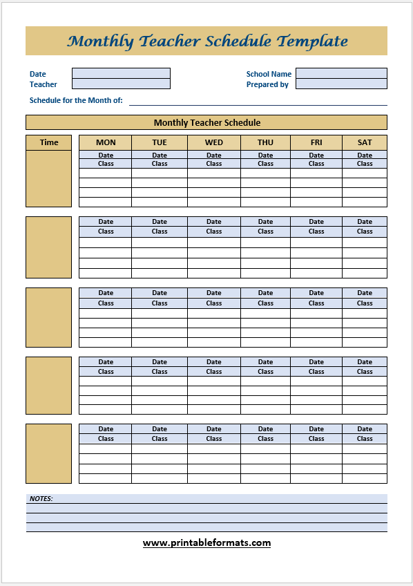 Free Printable Teacher Schedule Template