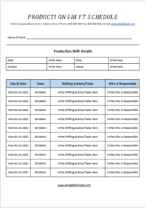 Production Shift Patterns Production Shift Schedule Templates - Printable Formats