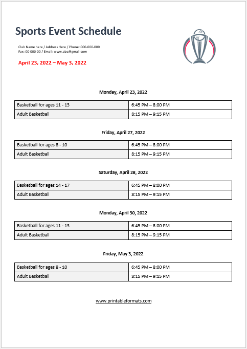Sports Event Schedule Template 01.