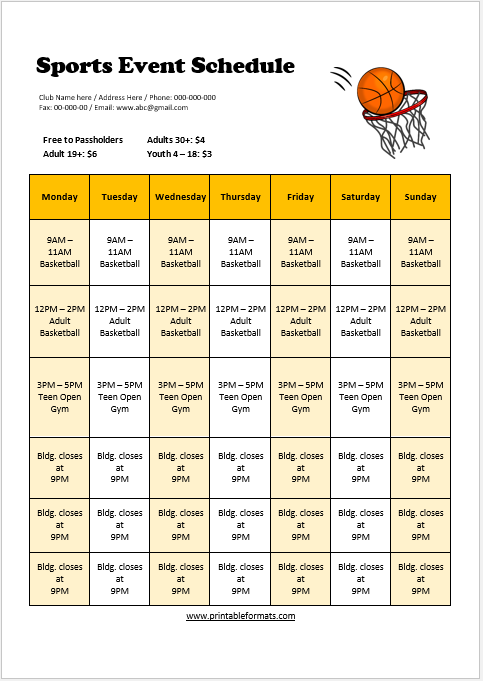 Sports Event Schedule Template 04.