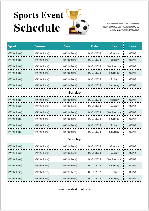Sports Event Schedule Template 07.