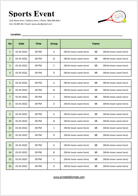 Sports Event Schedule Template 08.