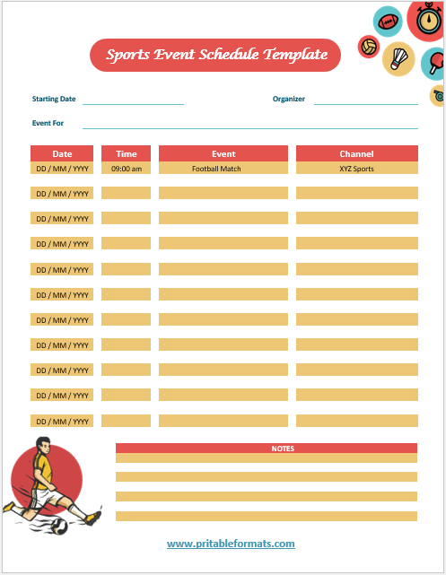 Sports Event Schedule Template..