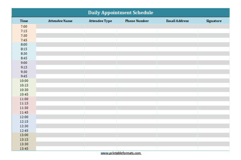 BEST Free Appointment Schedule Templates - Printable Formats