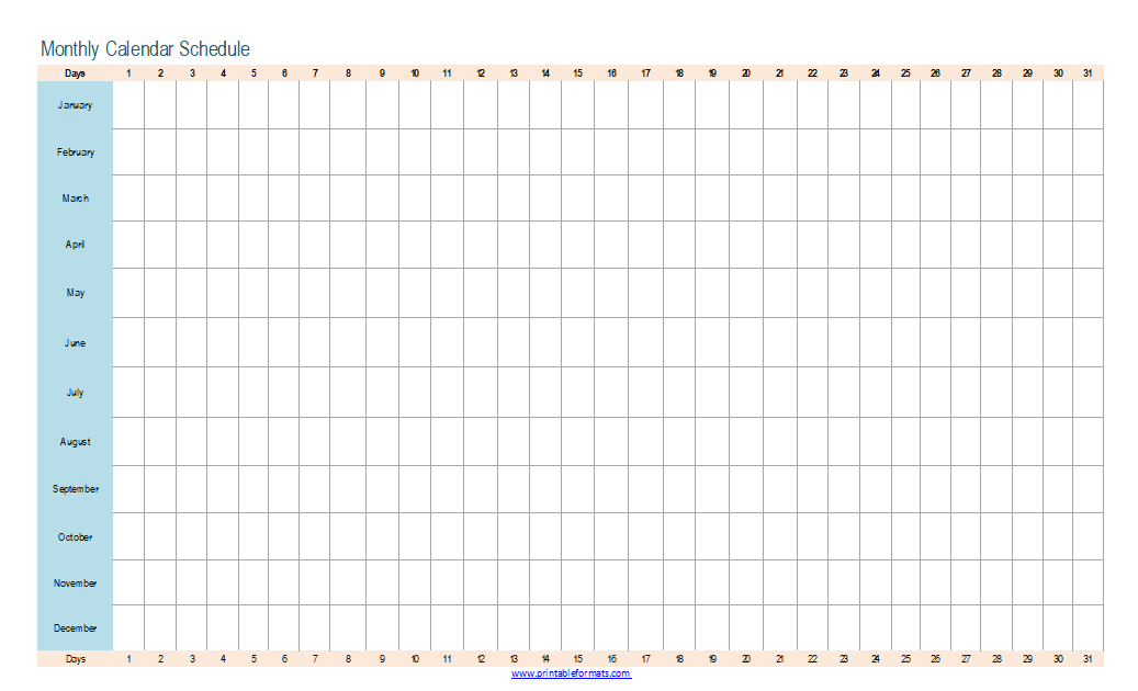 Monthly Calendar Schedule Template