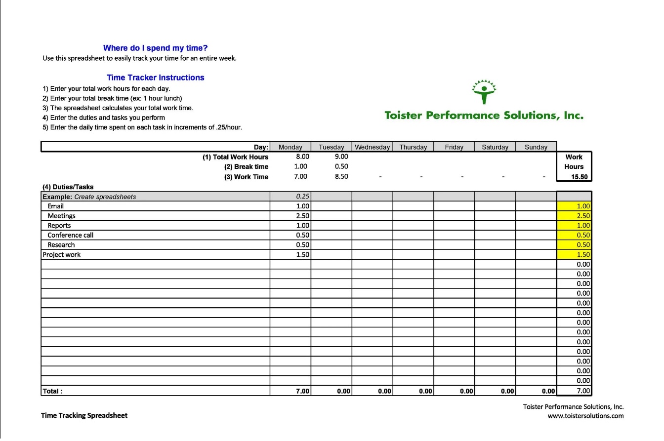 Time Tracking Spreadsheet Template 12